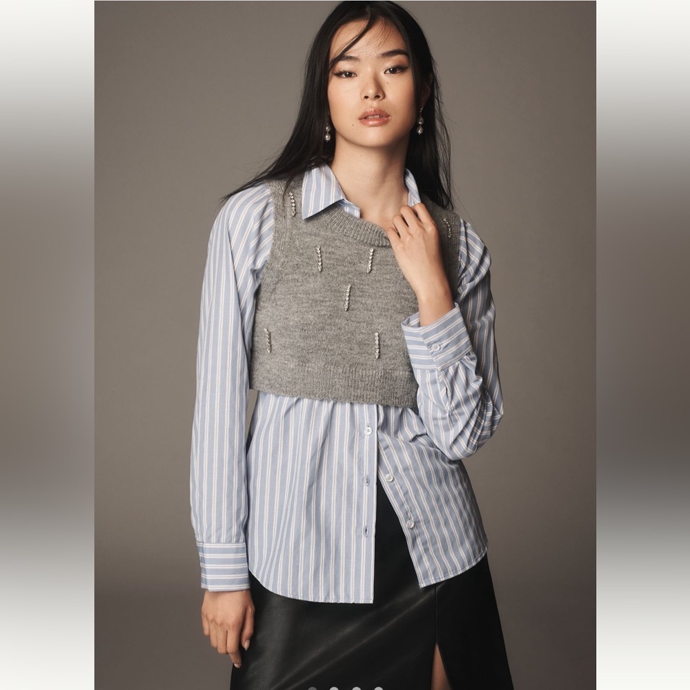 Anthropologie Gray and Blue Layered Top